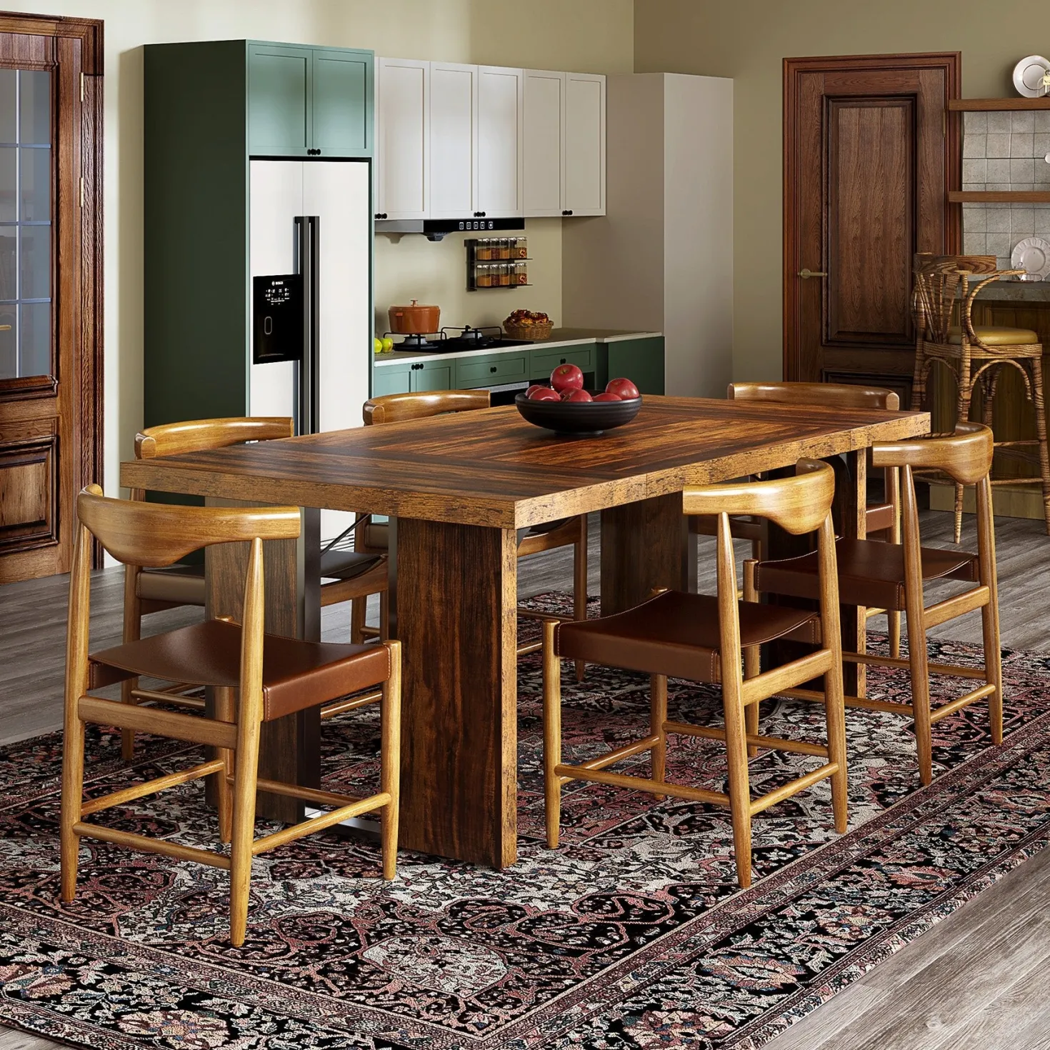 Rectangular Dining Table, 71" Farmhouse Breakfast Table for 6 to 8 People