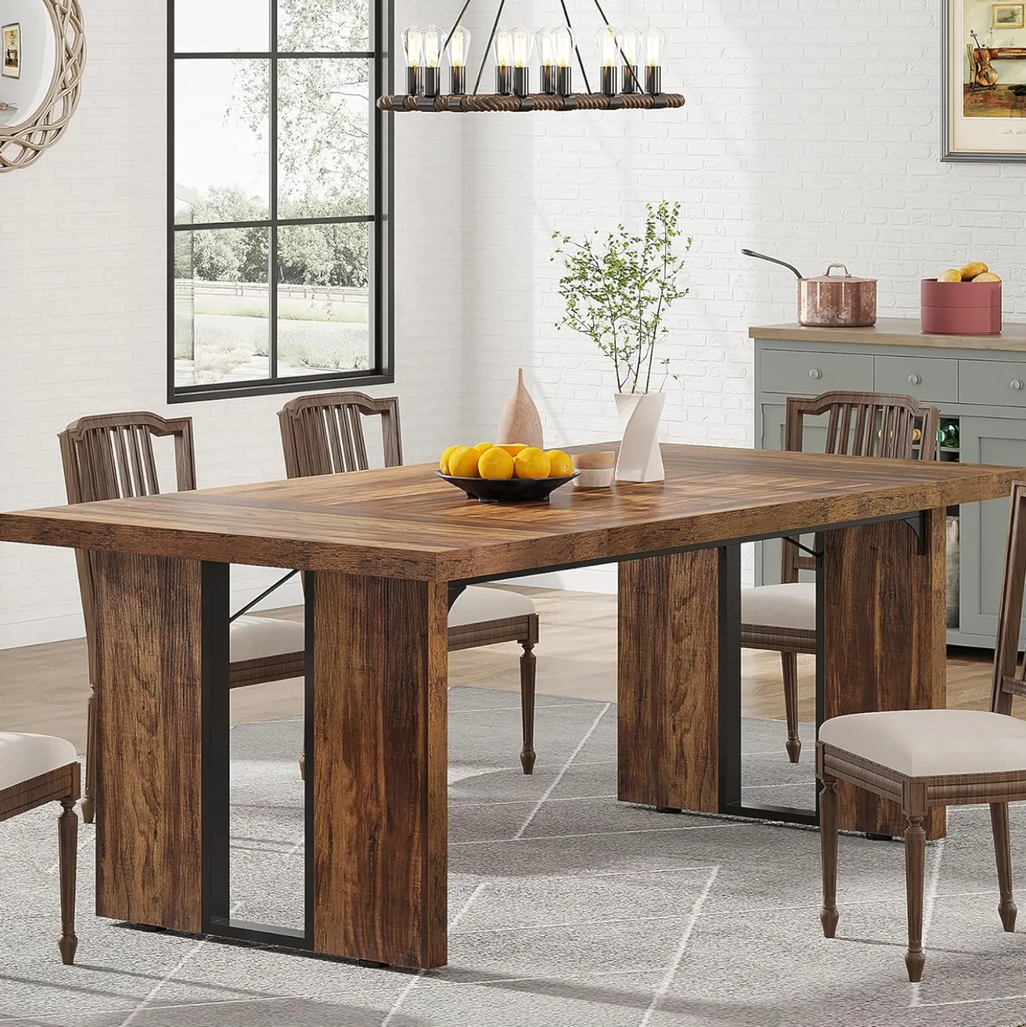 Rectangular Dining Table, 71" Farmhouse Breakfast Table for 6 to 8 People