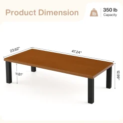 Rectangular Outdoor Coffee Table, 47" Patio Tea Table with Aluminum Frame