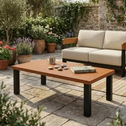 Rectangular Outdoor Coffee Table, 47" Patio Tea Table with Aluminum Frame