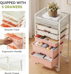 Rolling Craft Cart with Drawers, Rolling Utility Cart Art Craft Organizers and Storage with Lockable Wheels