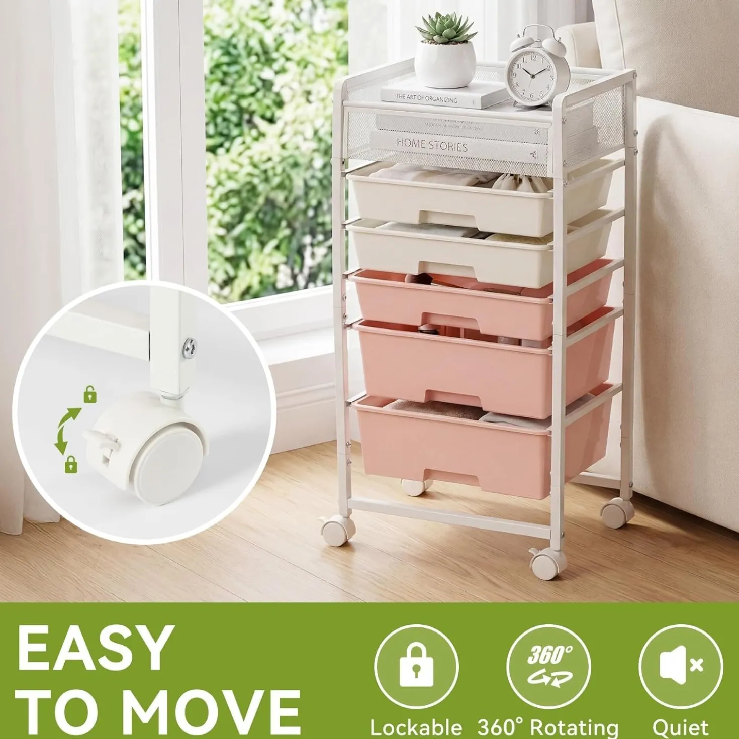 Rolling Craft Cart with Drawers, Rolling Utility Cart Art Craft Organizers and Storage with Lockable Wheels
