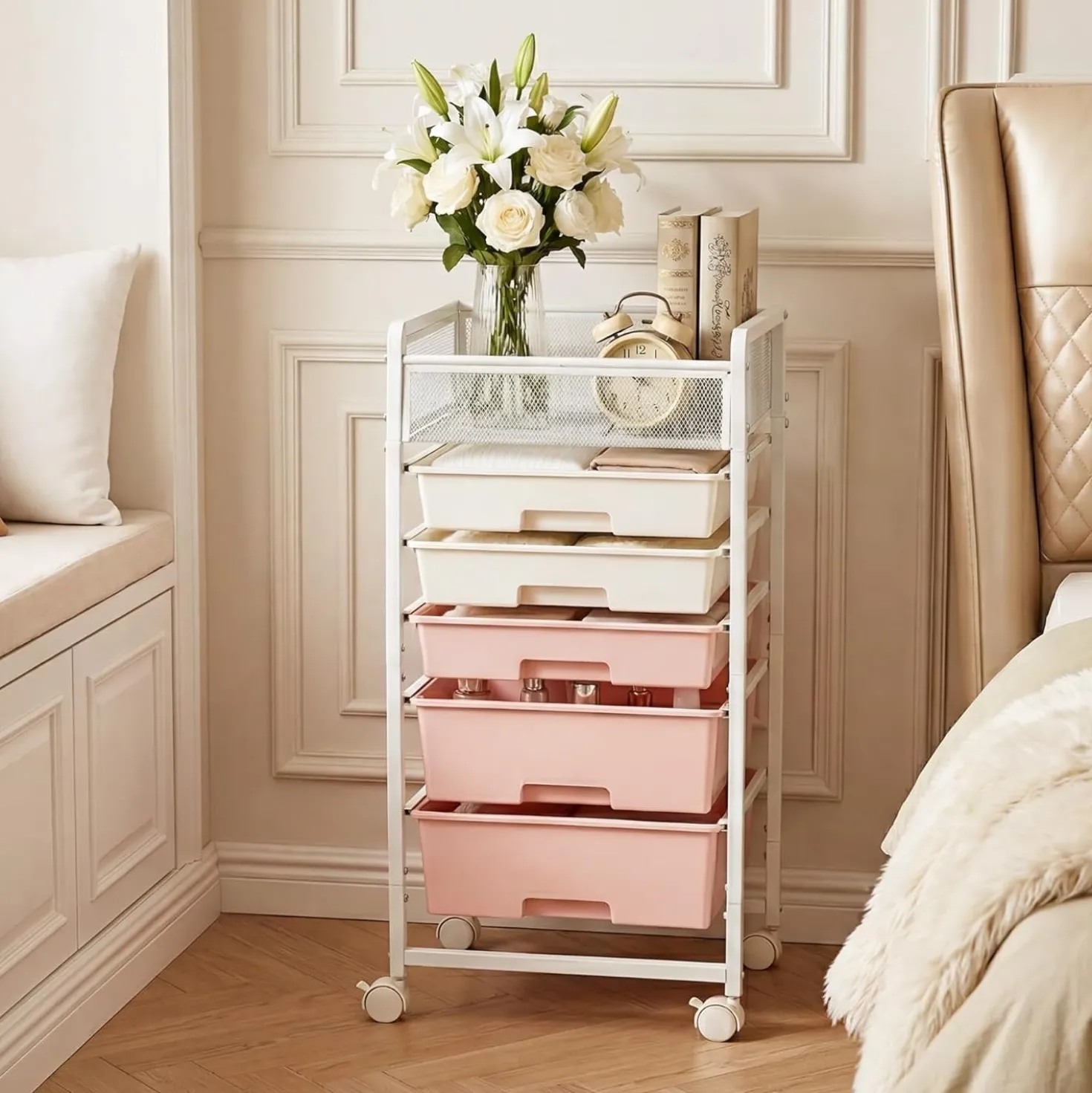 Rolling Craft Cart with Drawers, Rolling Utility Cart Art Craft Organizers and Storage with Lockable Wheels