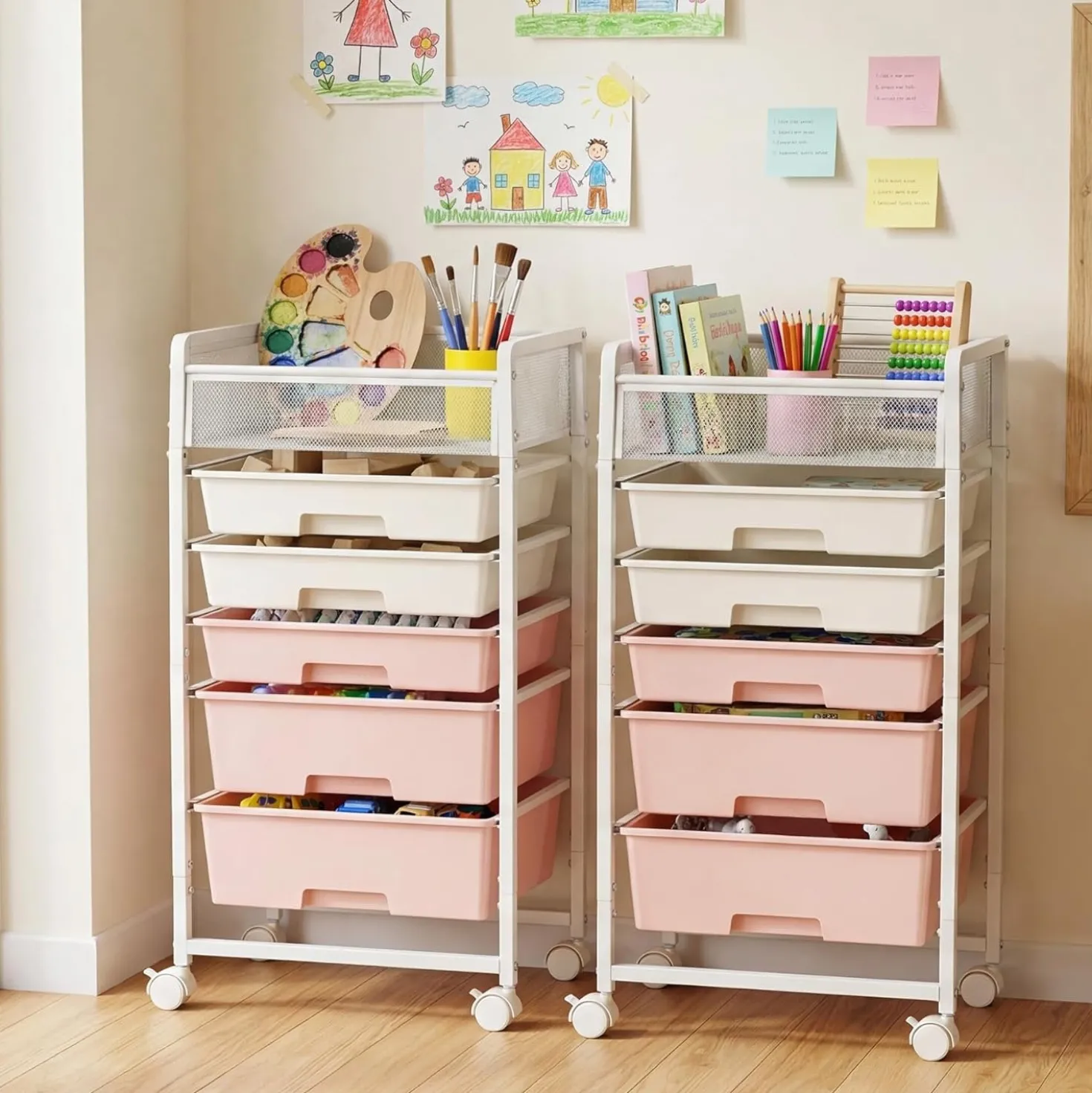 Rolling Craft Cart with Drawers, Rolling Utility Cart Art Craft Organizers and Storage with Lockable Wheels