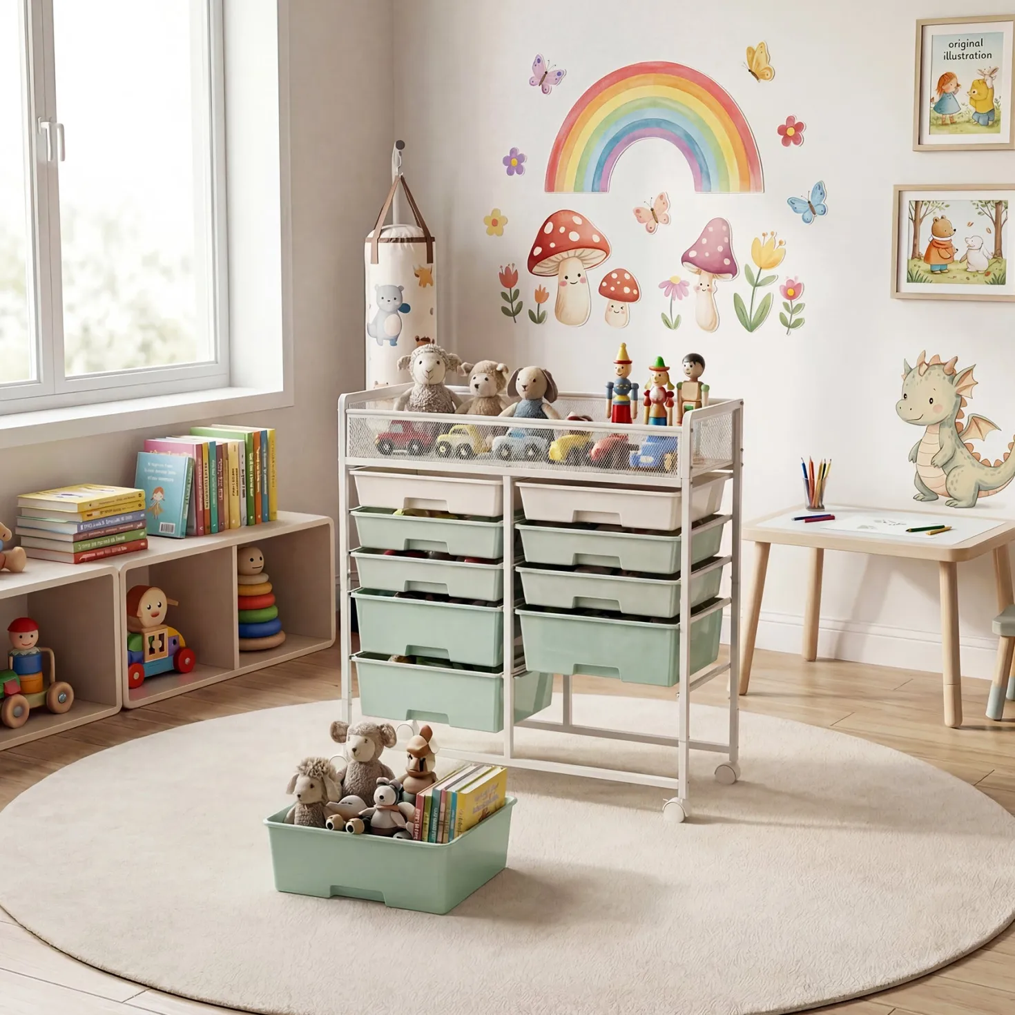 Rolling Craft Cart with Drawers, Rolling Utility Cart Art Craft Organizers and Storage with Lockable Wheels