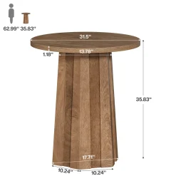 Round Bar Table, 31.5" Bistro Pub Table with Fluted Pedestal Base for Small Spaces