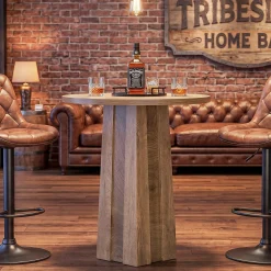 Round Bar Table, 31.5" Bistro Pub Table with Fluted Pedestal Base for Small Spaces