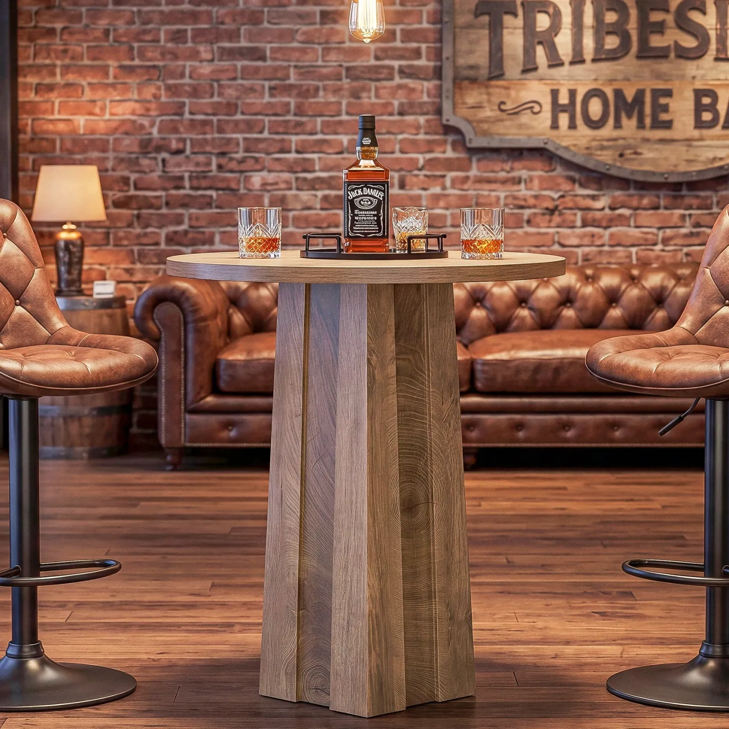 Round Bar Table, 31.5" Bistro Pub Table with Fluted Pedestal Base for Small Spaces