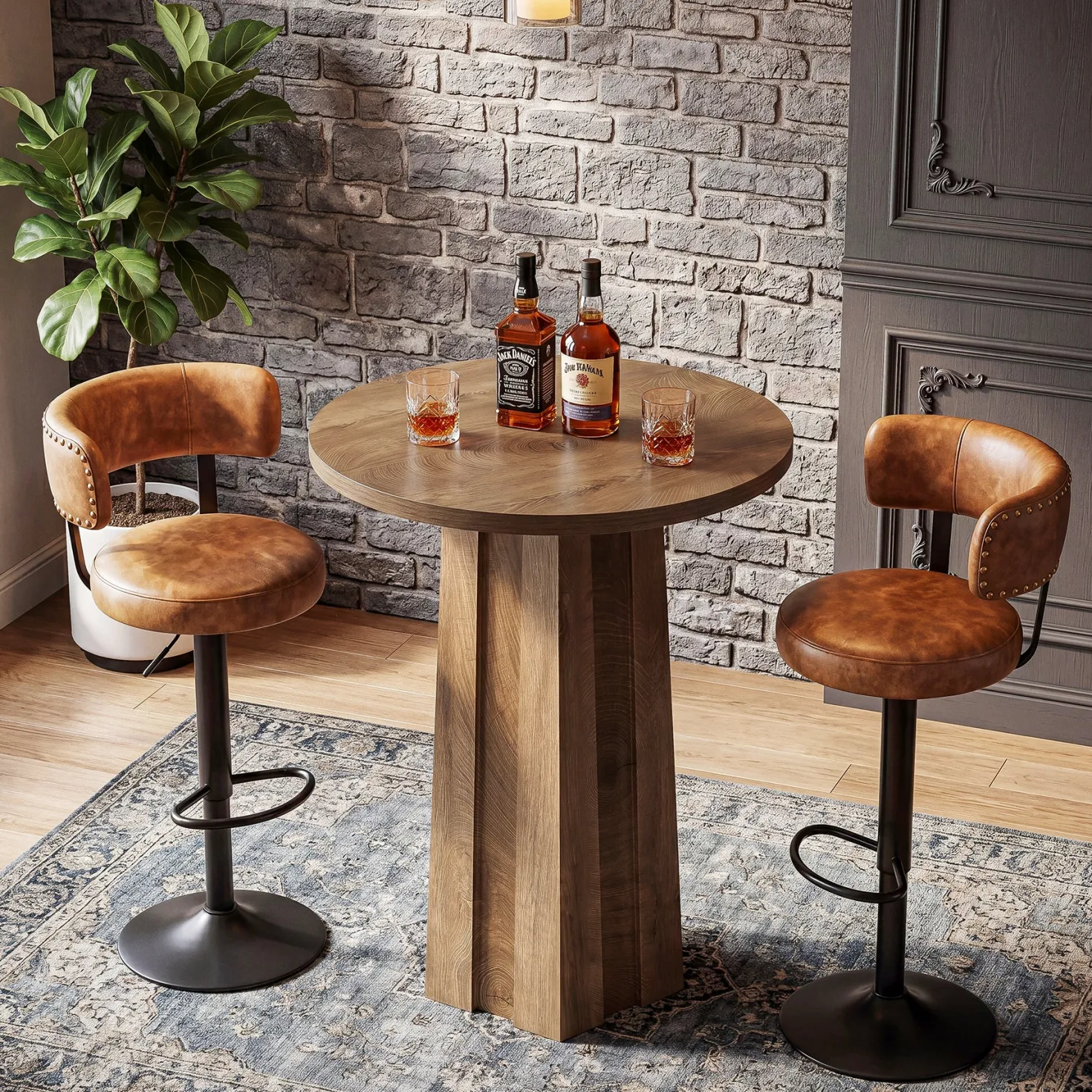 Round Bar Table, 31.5" Bistro Pub Table with Fluted Pedestal Base for Small Spaces