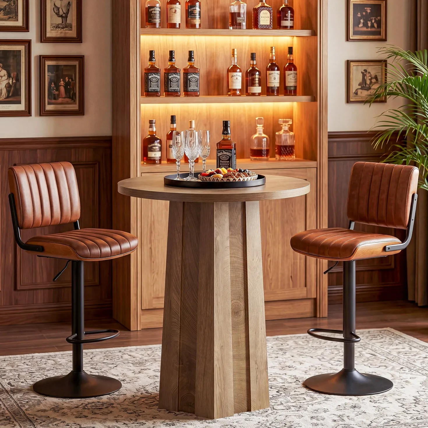 Round Bar Table, 31.5" Bistro Pub Table with Fluted Pedestal Base for Small Spaces