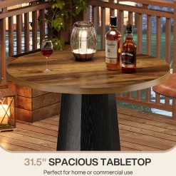 Round Bar Table, 39.4" H Bistro Pub Cocktail Table with Metal Footrest