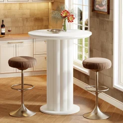 Round Bar Table, 30" Pub Table with Column Fluted Ribbed Leg Base