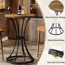 Round Bar Table for 2, 37.4" H Cocktail Table with Curved Metal Base