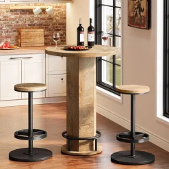 Round Bar Table Set, Pub Cocktail Table Bistro Sets with 2 Barstools