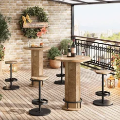 Round Bar Table Set, Pub Cocktail Table Bistro Sets with 2 Barstools