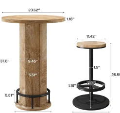 Round Bar Table Set, Pub Cocktail Table Bistro Sets with 2 Barstools