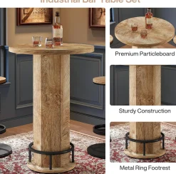 Round Bar Table Set, Pub Cocktail Table Bistro Sets with 2 Barstools