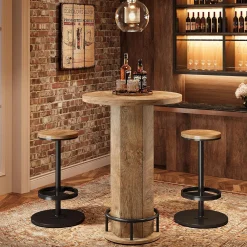 Round Bar Table Set, Pub Cocktail Table Bistro Sets with 2 Barstools