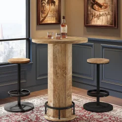 Round Bar Table Set, Pub Cocktail Table Bistro Sets with 2 Barstools