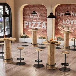 Round Bar Table Set, Pub Cocktail Table Bistro Sets with 2 Barstools