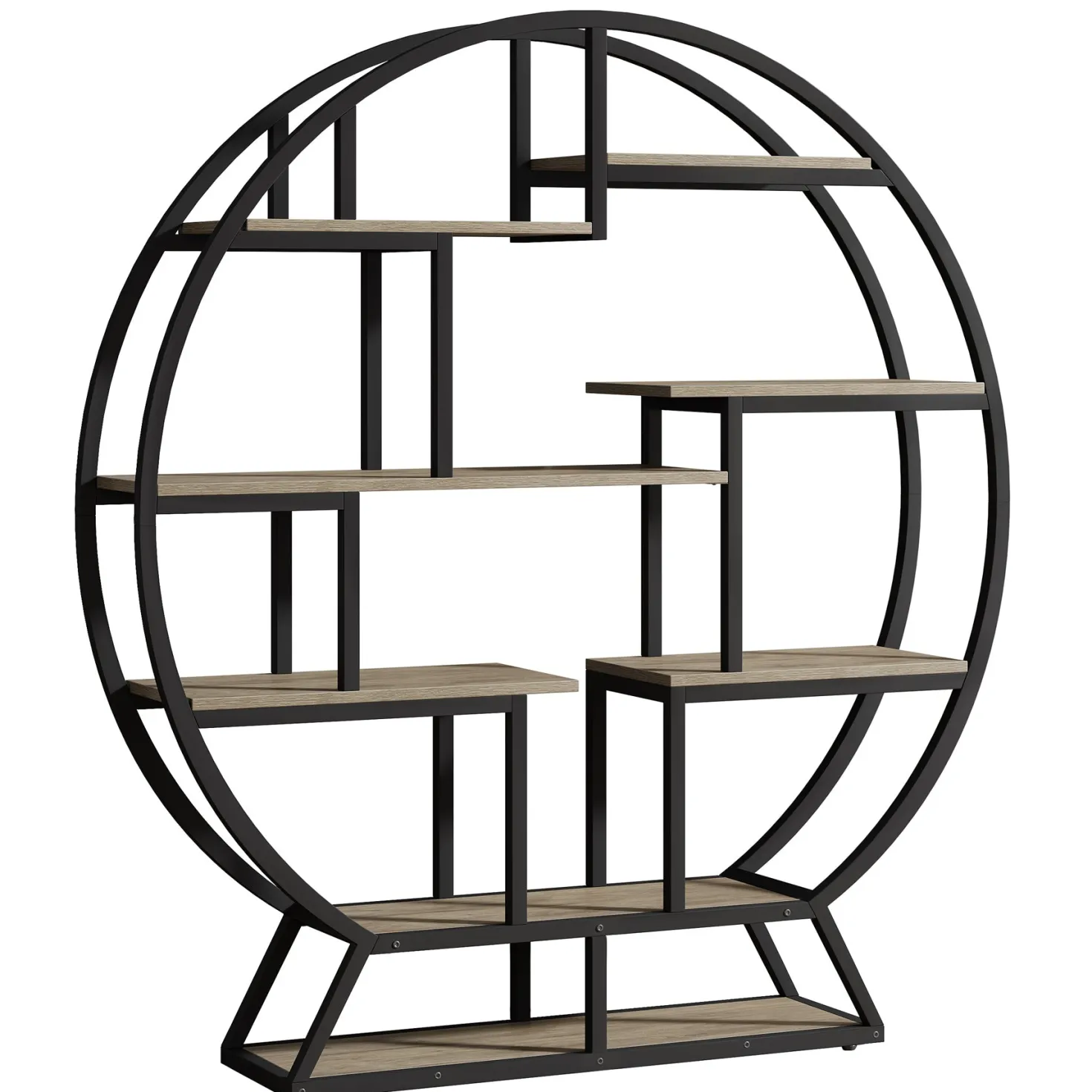 Round Bookshelf, 63 Inch Etagere Bookcase with Staggered Shelves