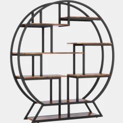 Round Bookshelf, 63 Inch Etagere Bookcase with Staggered Shelves