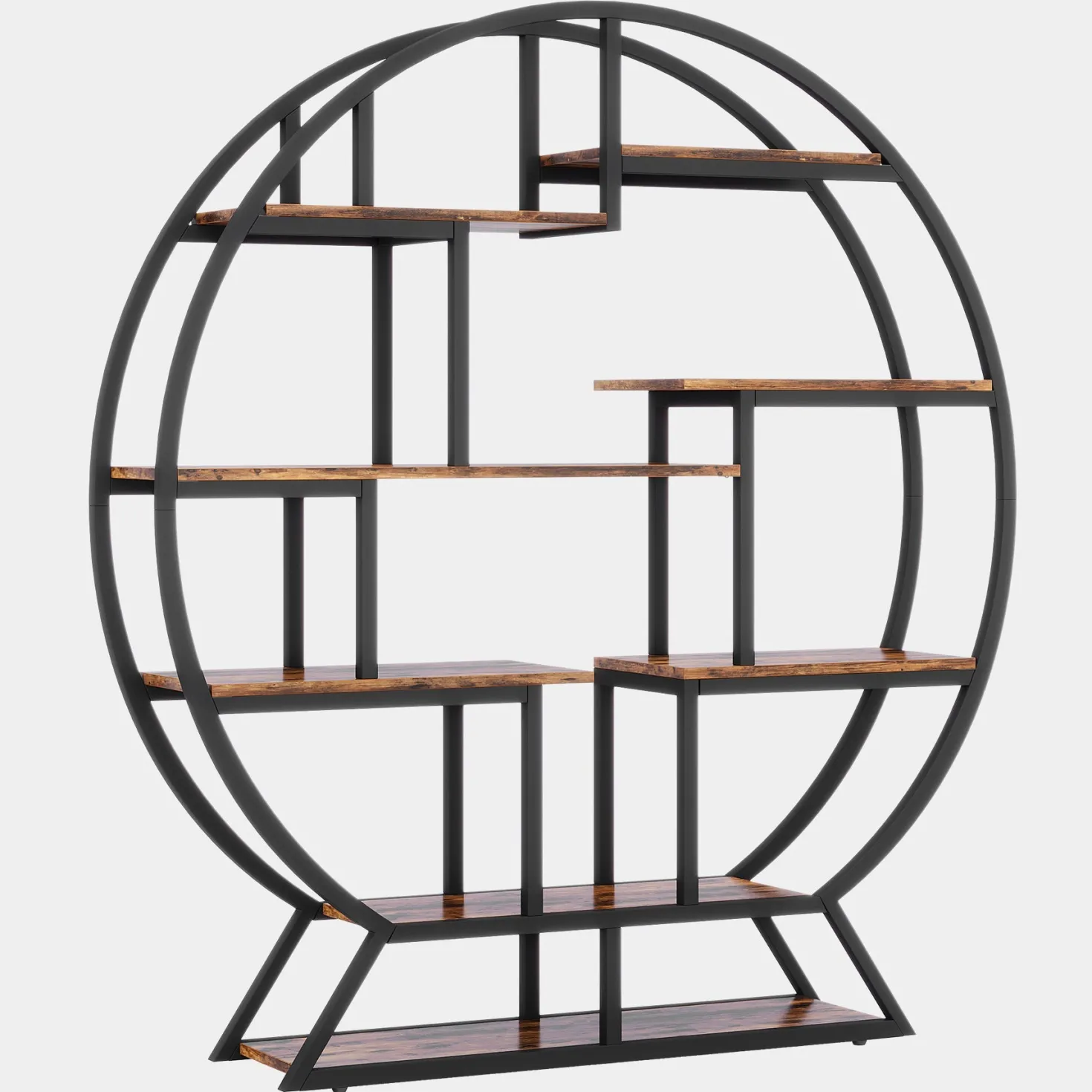Round Bookshelf, 63 Inch Etagere Bookcase with Staggered Shelves
