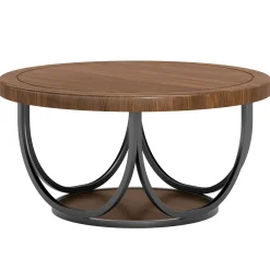 Round Coffee Table, 31.5" Circle Accent Cocktail Table with Storage Shelf