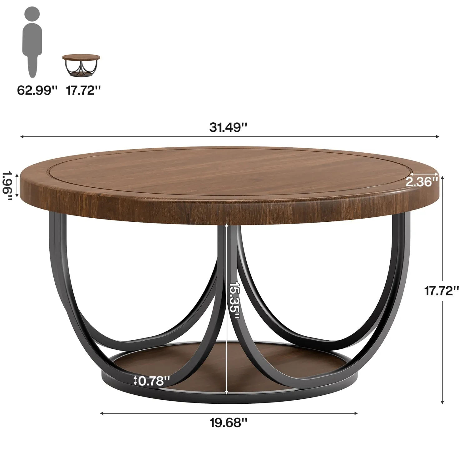 Round Coffee Table, 31.5" Circle Accent Cocktail Table with Storage Shelf