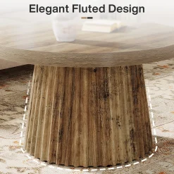 Round Coffee Table, 31.5" Circle Center Table with Fluted Drum Base