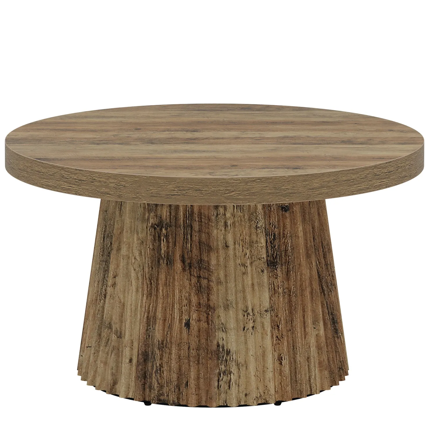 Round Coffee Table, 31.5" Circle Center Table with Fluted Drum Base