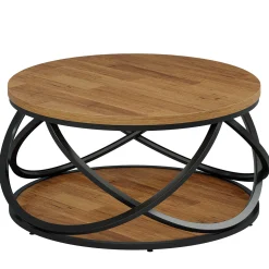 Round Coffee Table, 2-Tier Circle Center Table with Storage Shelves