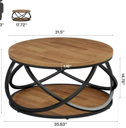 Round Coffee Table, 2-Tier Circle Center Table with Storage Shelves