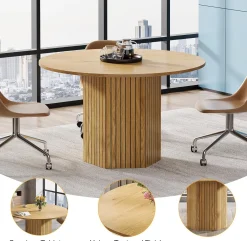 Round Conference Table, 47" Modern Meeting Table for 4-6 People