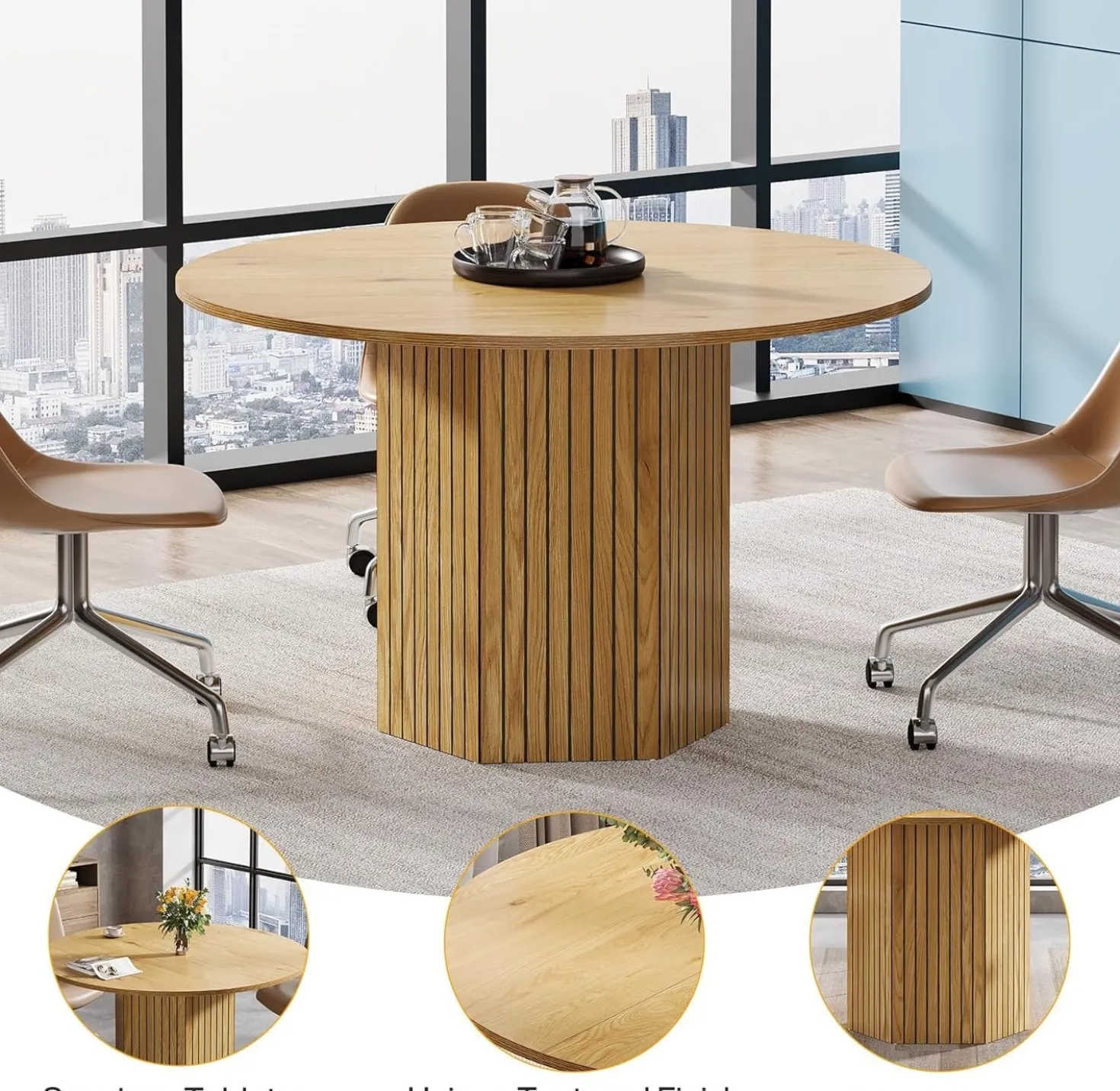 Round Conference Table, 47" Modern Meeting Table for 4-6 People
