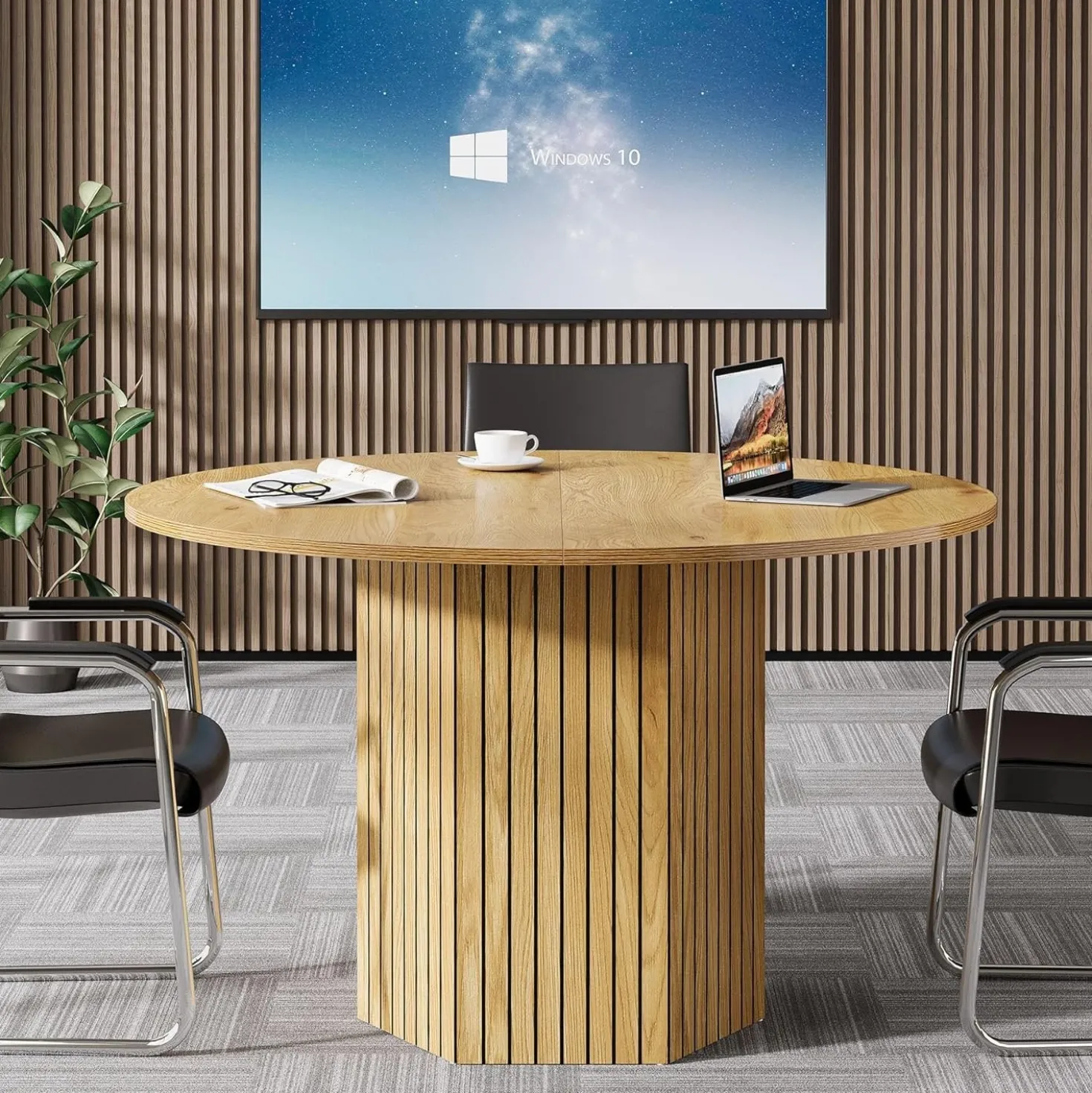 Round Conference Table, 47" Modern Meeting Table for 4-6 People