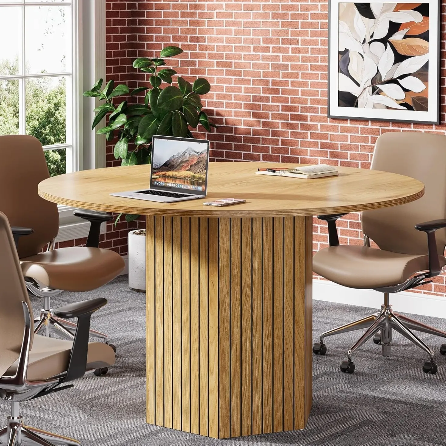 Round Conference Table, 47" Modern Meeting Table for 4-6 People