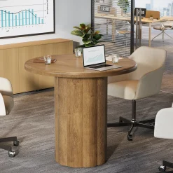 Round Conference Table, 31.5" Reception Desk for 4 with Sturdy Base