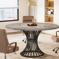 Round Conference Table for 4-6, 47" Meeting Table with Metal Base