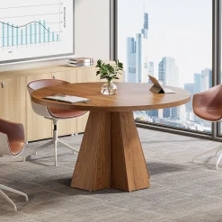 Round Conference Table, Small Meeting Table with Thickened Tabletop