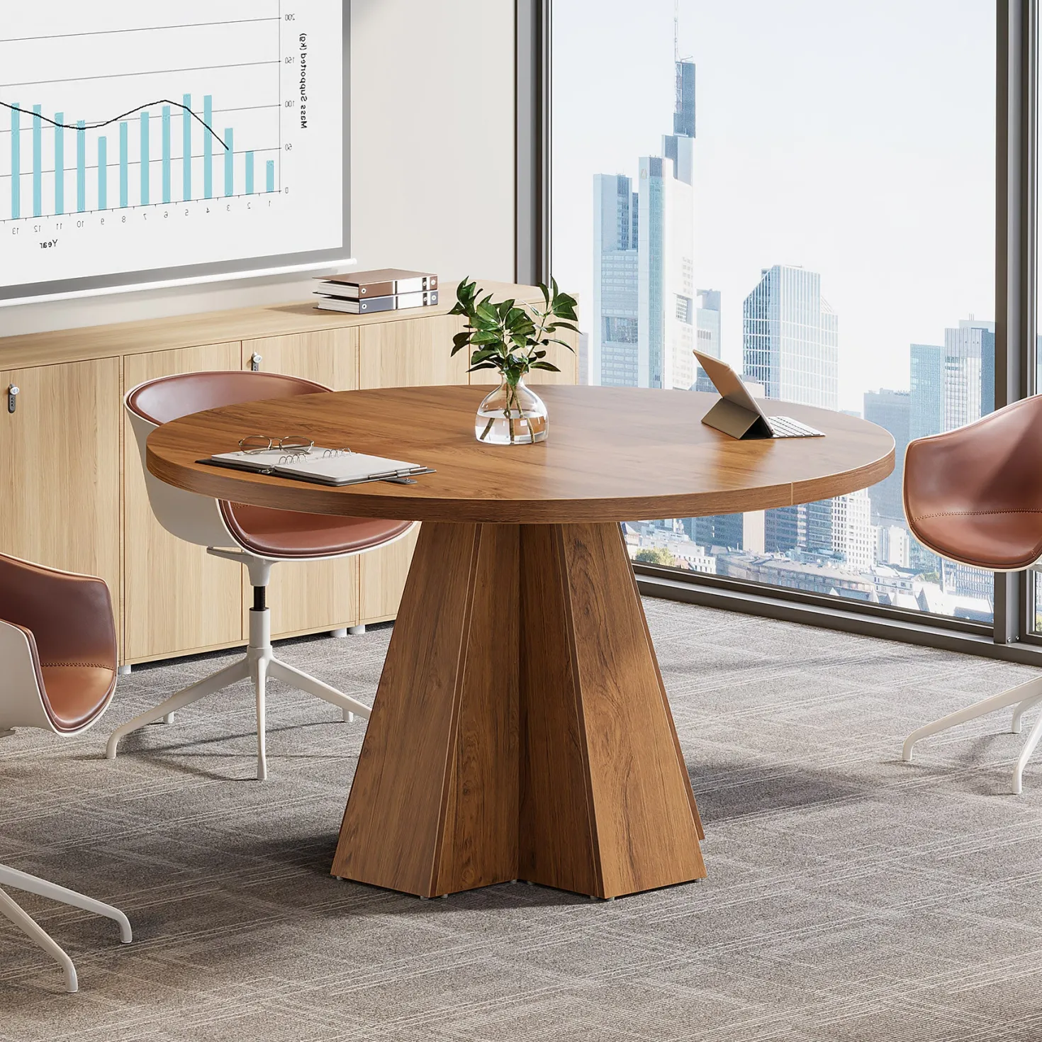 Round Conference Table, Small Meeting Table with Thickened Tabletop