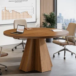 Round Conference Table, Small Meeting Table with Thickened Tabletop