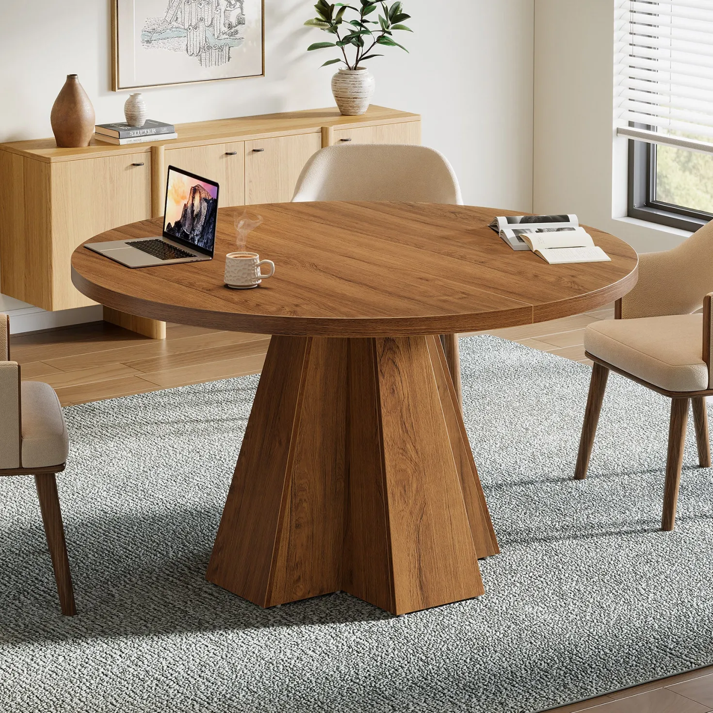 Round Conference Table, Small Meeting Table with Thickened Tabletop