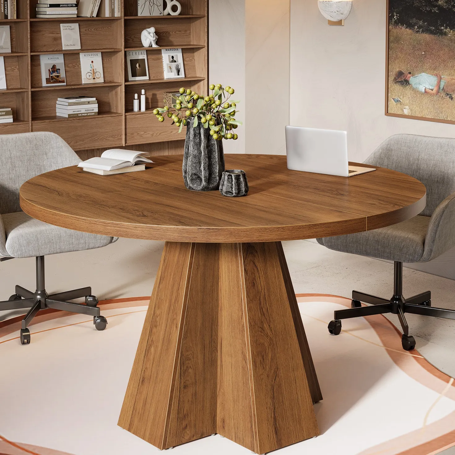 Round Conference Table, Small Meeting Table with Thickened Tabletop