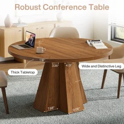 Round Conference Table, Small Meeting Table with Thickened Tabletop