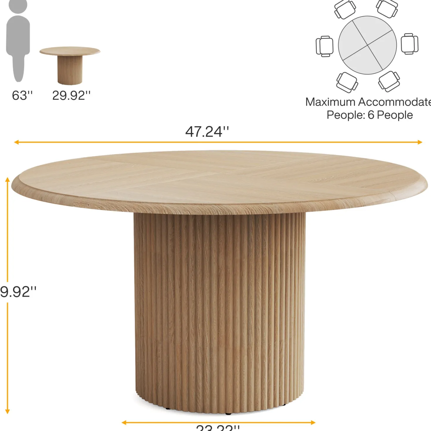 Round Dining Table, 47.24" Farmhouse Kitchen Table with Metal Base for 4