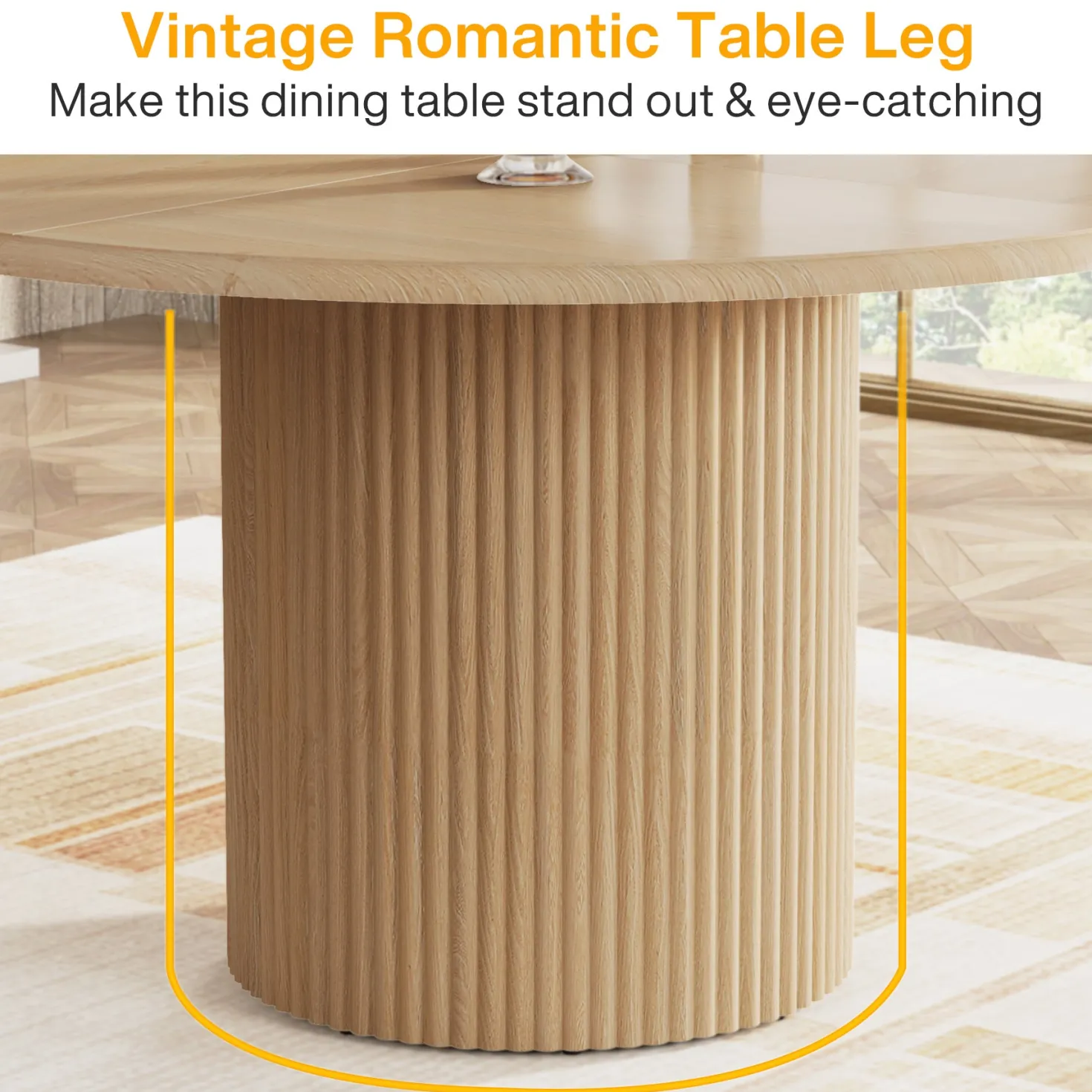 Round Dining Table, 47.24" Farmhouse Kitchen Table with Metal Base for 4