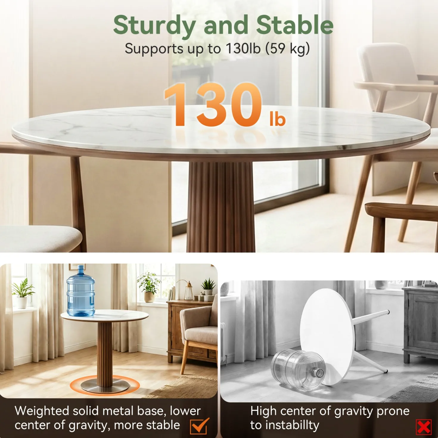 Round Dining Table, 31.5" Kitchen Table with Sintered Stone Tabletop & Steel Pedestal Base