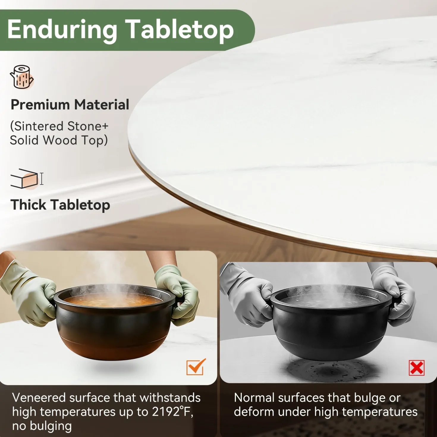 Round Dining Table, 31.5" Kitchen Table with Sintered Stone Tabletop & Steel Pedestal Base