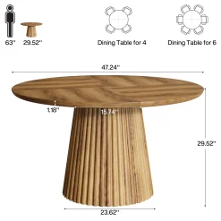 Round Dining Table, 47.24" Kitchen Table with Fluted Design for 4-6